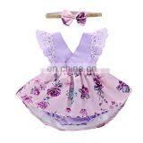Cute Baby Girl Romper Summer Lace Floral Ruffle Purple Legend Newborn Baby Party Dress Romper thumbnail-1