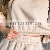 2020 Fall Women Crew Neck Long Sleeve Crop Top Oversize Sweatshirt With Pockets Jogger 2 Two Pieces Outfit Set