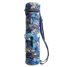 Flower Printed Canvas Yoga Mat Bag With Inside Pockets and Shoulder Carrying Strap thumbnail-4