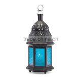 Blue Glass Iron Moroccan Lantern