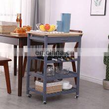 Living Room Wooden Movable Stainless Steel 4-tier Kitchen Storage Shelf / Holders & Racks Organizer Rack With Drawer thumbnail-5