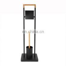 Bamboo and Steel Powder Coating Toilet Paper Holder Popular Bathroom Paper Holder New Design Standing Toilet Paper Holder T thumbnail-2
