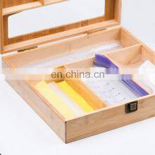 Premium Multi-function Bamboo 5 pc Wall Mount Plastic Food Ziplock Bag Storage Organizer Box for Drawer Home Kitchen Tabletop thumbnail-3