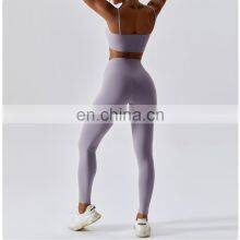 New Style Sexy Thin Straps Sports Bra Butt Lift Shorts Leggings Two Piece Gym Yoga Set Suit Women Workout Fitness Active Wear thumbnail-5