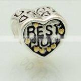 Hot Sale Mother and Daughter 925 Sterling Silver Best Mom Heart Bead for European Charms Bracelet thumbnail-2