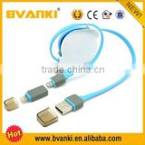 Extension 2 In 1 Phone Sync Data Charging USB flat noodle Cable for iPhone and V8 Android phone