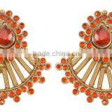 Indian Traditional Orange & Gold Plated Color Polki Earring For Women's thumbnail-2