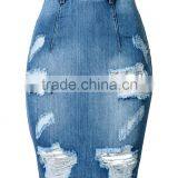 New Models Women's Washed High Waist Ripped Hole Denim Skirt Jeans Skirts thumbnail-2