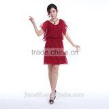 Latest Dress Designs Photos Short Sleeve Wine Color V-neck Sexy Plus Size Women Dress thumbnail-2