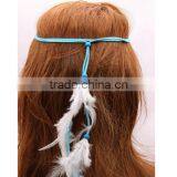 New and Fashion Women Double Layers Braided Hairband Colorful Feather Leaf Pendant Head Band thumbnail-4