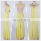 Beautiful Pattern Adult Women Party Wear Back Open Brilliant Yellow Mermaid Evening Dress