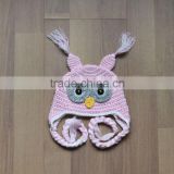 Lt Pink Baby Crochet Owl Ear Flat Beanie Hat FCK-119200850 thumbnail-1