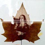 Natural Leaf Carving Picture - Mona Lisa Smile * Foreign Affairs Gifts * World Famous Paintings