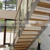 solid wood straight staircase glass handrail anti-slip strip for stairs