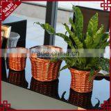 S&D Rattan Small White Round Plastic Flower Pots Light Ceramic Flower Pot Yard Decoration thumbnail-2