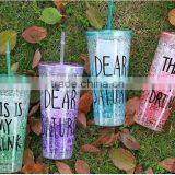 Beautiful Double Wall Plastic Drinking Mug With Straw Summer Ice Cup thumbnail-5