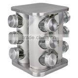12 Jars Glass Condiment Kitchen Set Stainless Steel Revolving Spice Rack Set thumbnail-2