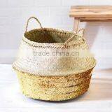 Gold Sequin Belly Basket, Storage Sea Grass Basket
