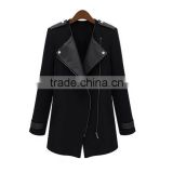 Women Wool Leather Zipper Long Collar winter Jacket clothes Coat