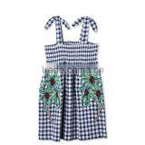 2017 Embroidered Palm Print Design Check Dress Boutique Girl Clothing With Embroidery Patch Childern Frock Model HSD5941 thumbnail-2