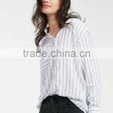 Custom Ladies Casual Cotton Shirts Blue White Stripe Women Shirts thumbnail-4