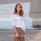 Wholesale Plain Cotton Curved White Long Sleeve t Shirt Women thumbnail-1