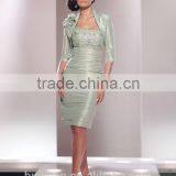 Long Sleeve Knee Length Satin Lace Dress Mother of Bride thumbnail-2
