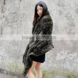 CX-B-14F Ranch Raised Knitted Rabbit Fur Poncho Fur Lady Shawl thumbnail-3