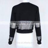 Custom Woman Black Sweater 199X Printing Mesh Cotton Contrast Hoodies Top Long Sleeve Mesh Sweatshirt thumbnail-3