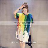 OEM Service Long Women Fashion Rainbow Printing Bedrukken Dames Dress Online T Shirt thumbnail-2