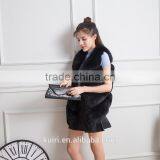 2016 New Fashion Womens Real Whole Plaid Fox Fur Waistcoats Lady Real Fur Vests Winter Sleeveless Outercoat thumbnail-2