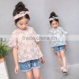 S17356A New Girls Printed Flower Blouse Casual Short Sleeved Children Blouse thumbnail-1