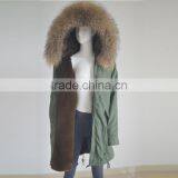 Myfur Long Parka With Detachable Raccoon Fur Hood Navy Fur Trimmed thumbnail-2
