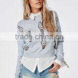 China Wholesale Ice Cream Knitted Sweatshirt Women Crop Hoodies thumbnail-2