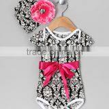 Newest Black DaMask Baby Shirt Bodysuit With Beanie Cheap Rompers For Babies Newborn Baby Girl Summer Clothes CS90425-18