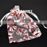 Wholesale W/Draw String White Christmas Candy Cane Organza Wedding Gift Bags thumbnail-1