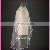 A04 Elegant Short And Long Ribbon Trim Two Layers Cheap Wholesale Bridal Veil Wedding thumbnail-3