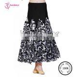 AB028 Grey Flower Print Ballroom Dress Practice Lady, Black And White Dance Long Skirt