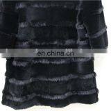 Factory Price Black Rex Rabbit Fur Coat / Rex Rabbit Fur Jacket Clothing With Mink Fur Piping thumbnail-3