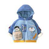 Boy Coat Baby Coat Thick Winter Plus Velvet Korean Childrens Zipper Shirt Foreign Style Doraemon Hat Cotton Clothes thumbnail-1