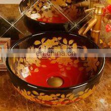 Hand Painted Big Flower Bathroom Art Ceramic Porcelain Hand Wash Face Basin Sink