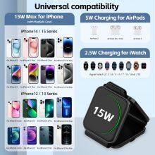 3 in 1 Fast Wireless Charging Station Compatible With Phone 15-12 Series Earphone 3-2 Watch 9-SE Foldable Pad Wireless Charger thumbnail-4