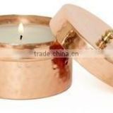 ROUND COPPER CANDLE CONTAINER WITH LID , CANDLE T-LIGHT COPPER CONTAINER