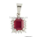 Rectangular shaped Red Onyx Pendant in Sterling Silver