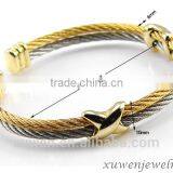 Cable Wire 316l Stainless Steel Two Tone Gold Bangle Design