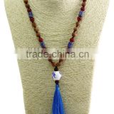 unisex women wooden beaded necklace gemstone pendant necklace with tassel
