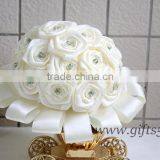 White Handmade Satin Rose Wedding Bouquet With Crystal thumbnail-2