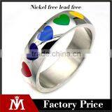 2016 Popular Enamel Heart Silver Gay Wedding Band Jewelry Stainless Steel Rainbow Rings thumbnail-1
