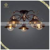 High Quality 5 Lights Coffee Color Iron Ceiling Lamp Glass Ball Shade for Home and Hotel