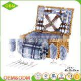 Wholesale New Style Rectangular Brown Large Willow Wicker Picnic Basket for 4 Persons thumbnail-1